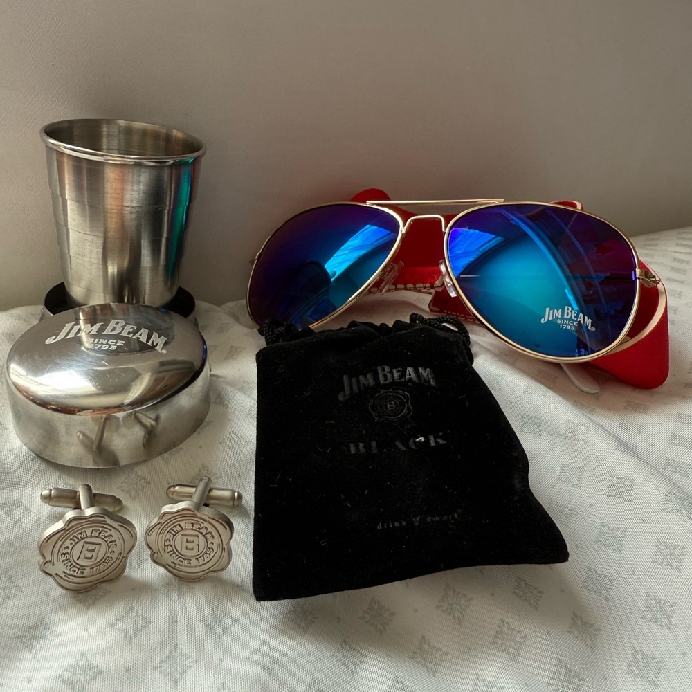 NEW Jim Beam Sunglasses Collapsible Shot Glass Cup Cuff Links